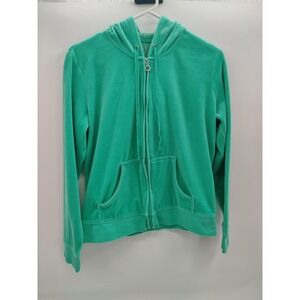 NY and Company Women's Green Velour Full Zip Hoodie Sweatshirt Size Medium